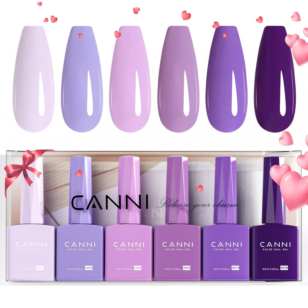 CANNI 6 piezas esmalte gel morado sin HEMA, ideal para manicura casera