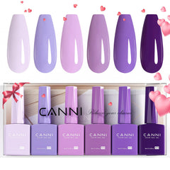 CANNI 6 piezas esmalte gel morado sin HEMA, ideal para manicura casera