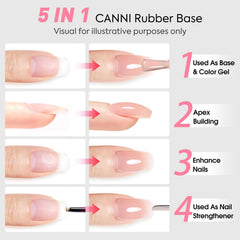CANNI Base Gel Brillo Translúcido, realza la claridad natural de las uñas.