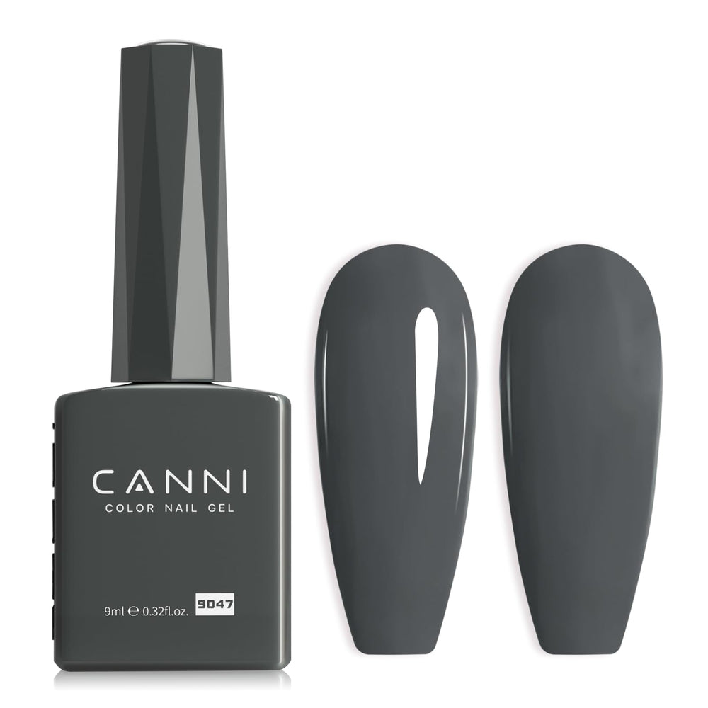 Esmalte gel gris de CANNI en botella, color visible para una aplicación precisa.