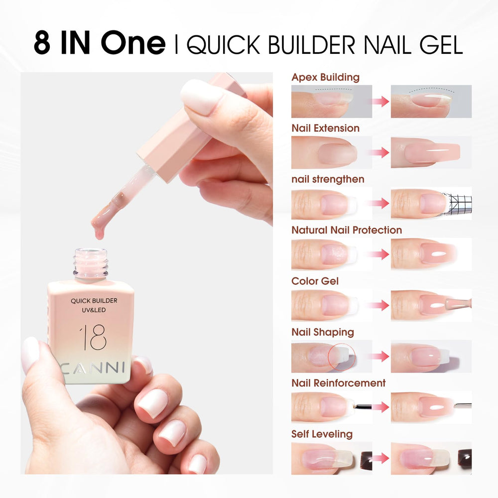 CANNI Builder Nail Gel permite aplicación suave y profesional en casa.
