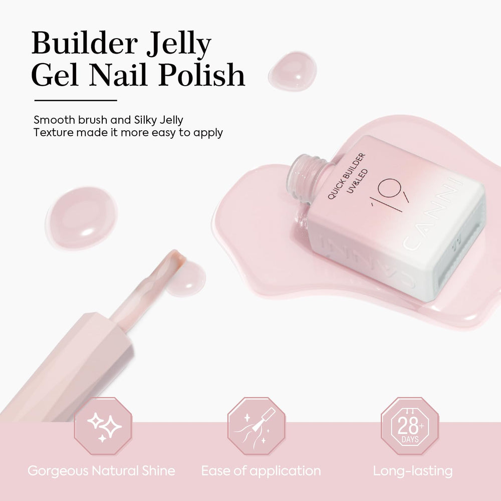 CANNI Builder Nail Gel con pigmentación alta para cobertura uniforme en tonos claros.