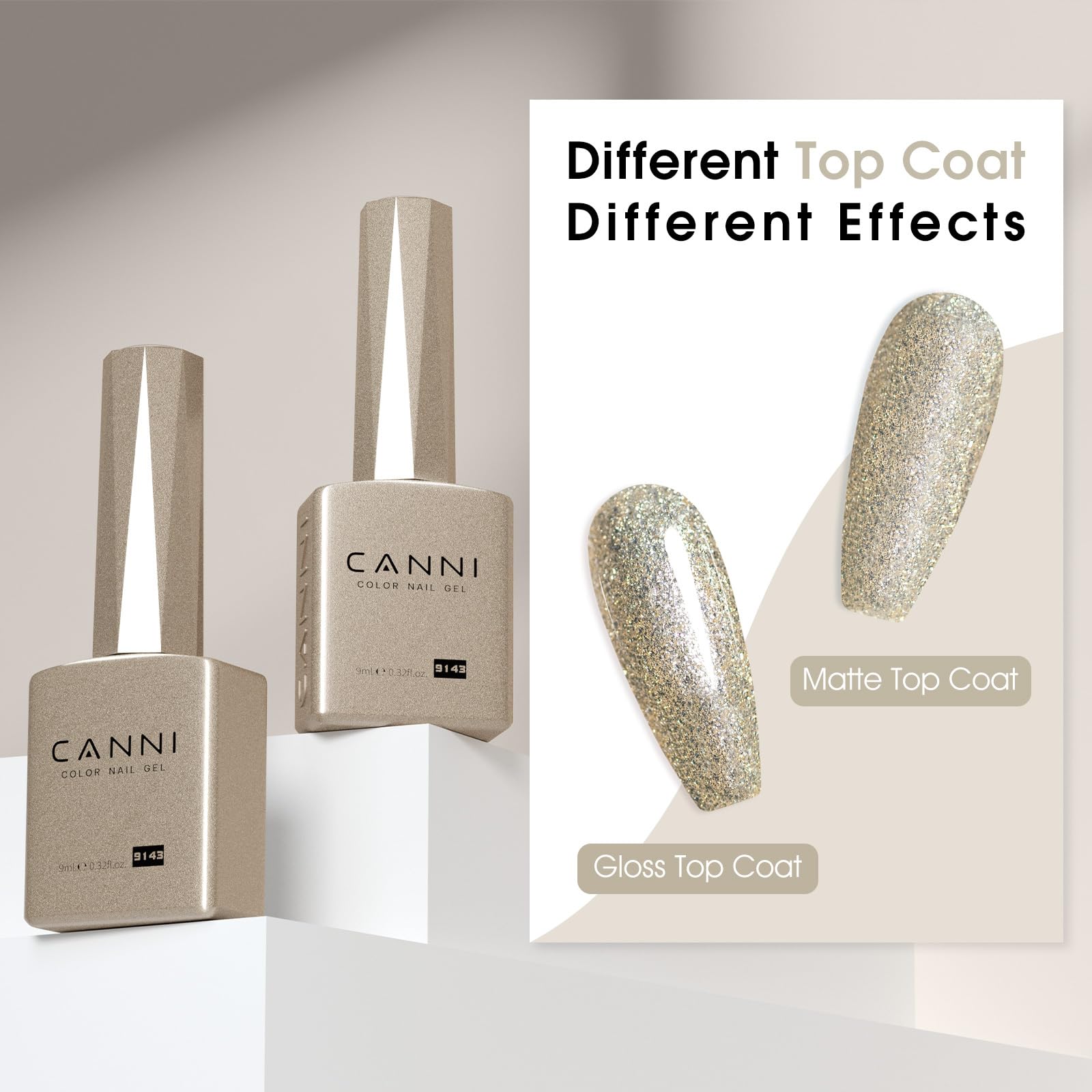 CANNI Champagne Gold Glitter Gel Polish 9ml – idea de manicura festiva con purpurina brillante