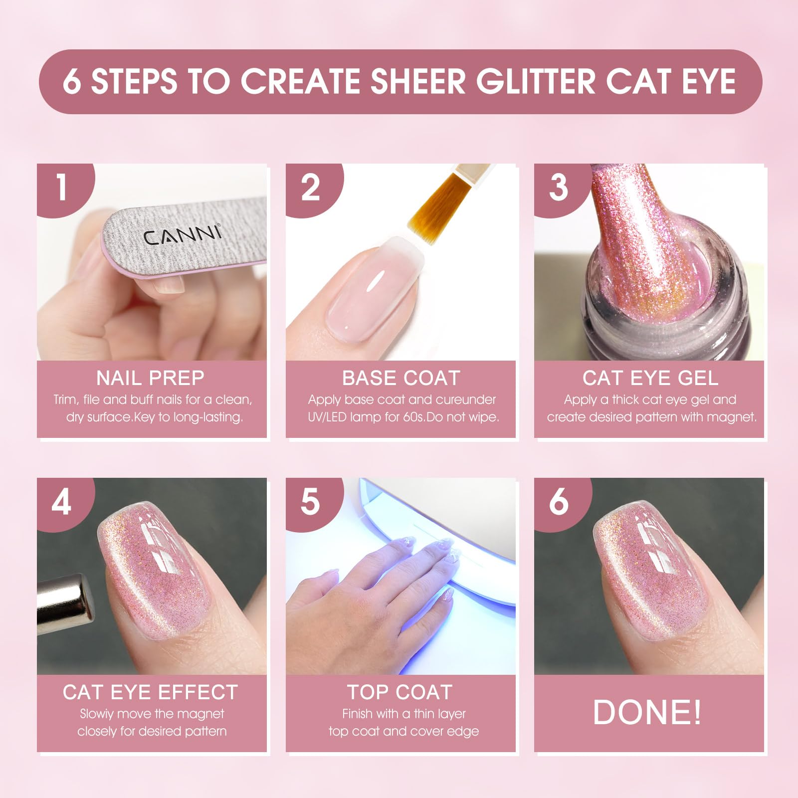 CANNI curado con lámpara UV/LED para manicura rápida y profesional.