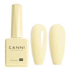 Esmalte gel CANNI amarillo pastel en botella para ver el tono con precisión.