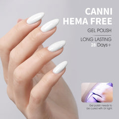 Esmalte gel blanco CANNI ofrece durabilidad de hasta 30 días con buena técnica.