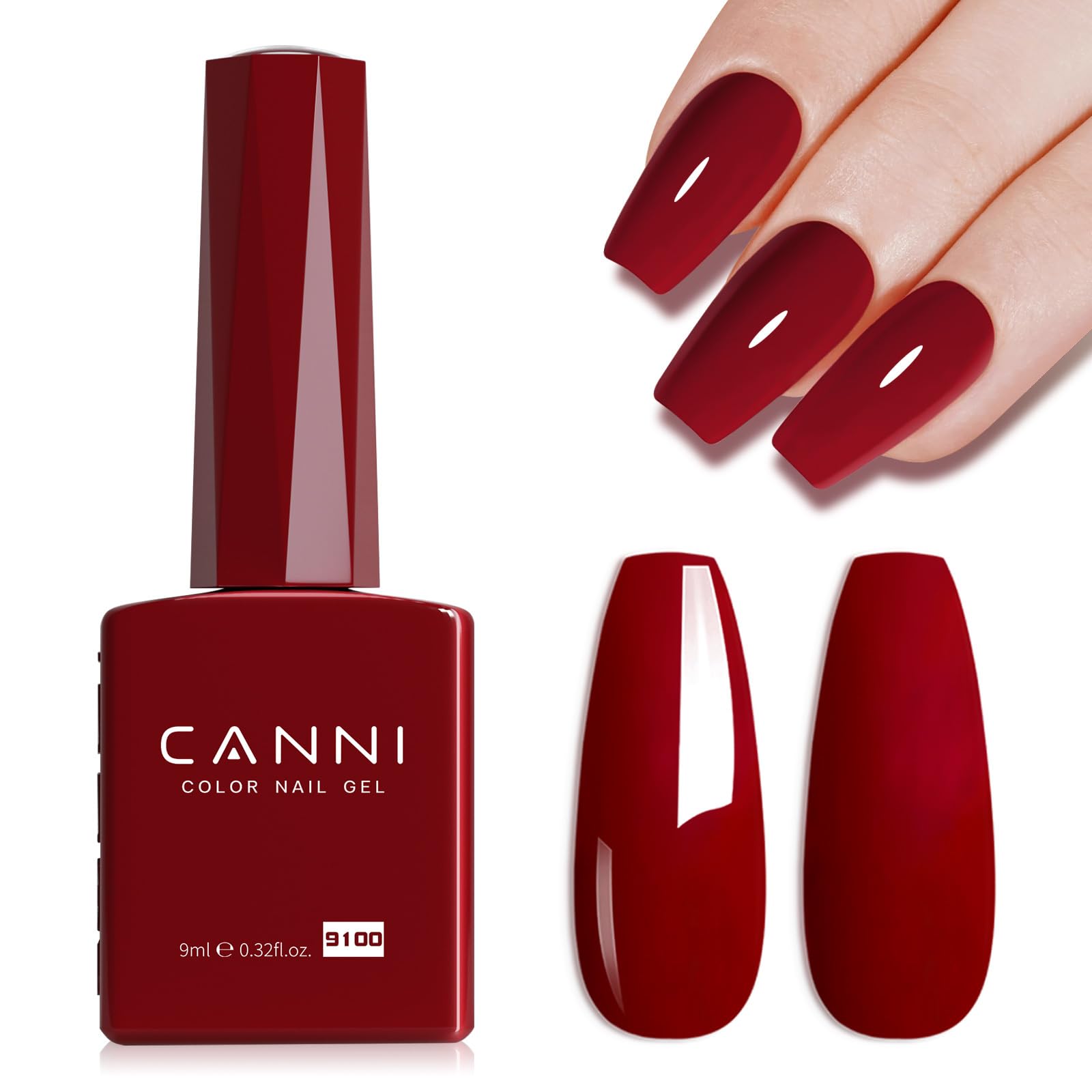 CANNI esmalte gel rojo profundo en bote, acabado duradero para uñas.