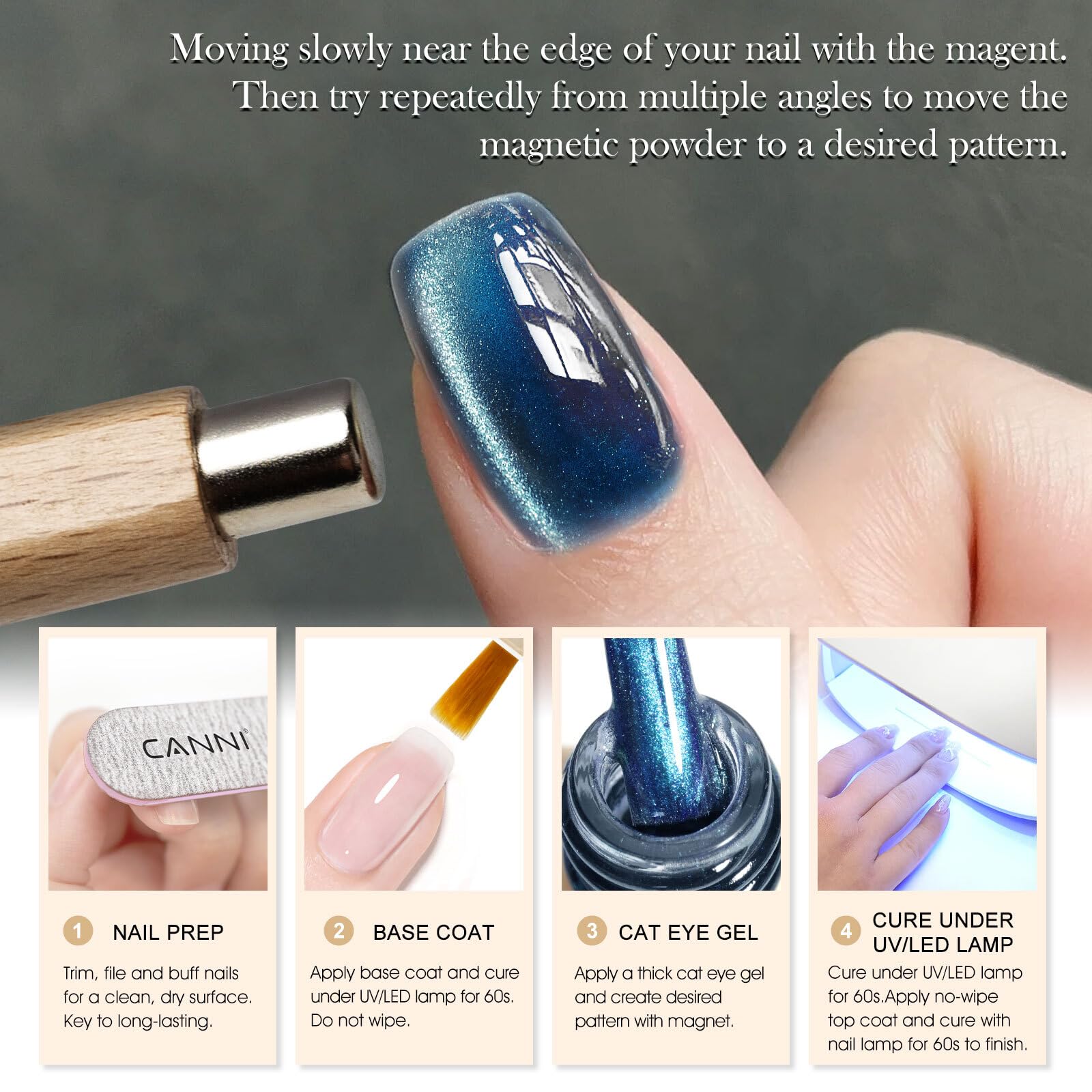 Magneto Cat Eye crea variaciones visuales en el esmalte azul de CANNI.