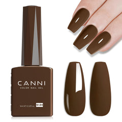 CANNI Esmalte gel marrón oscuro en botella, acabado brillante para estilos elegantes.