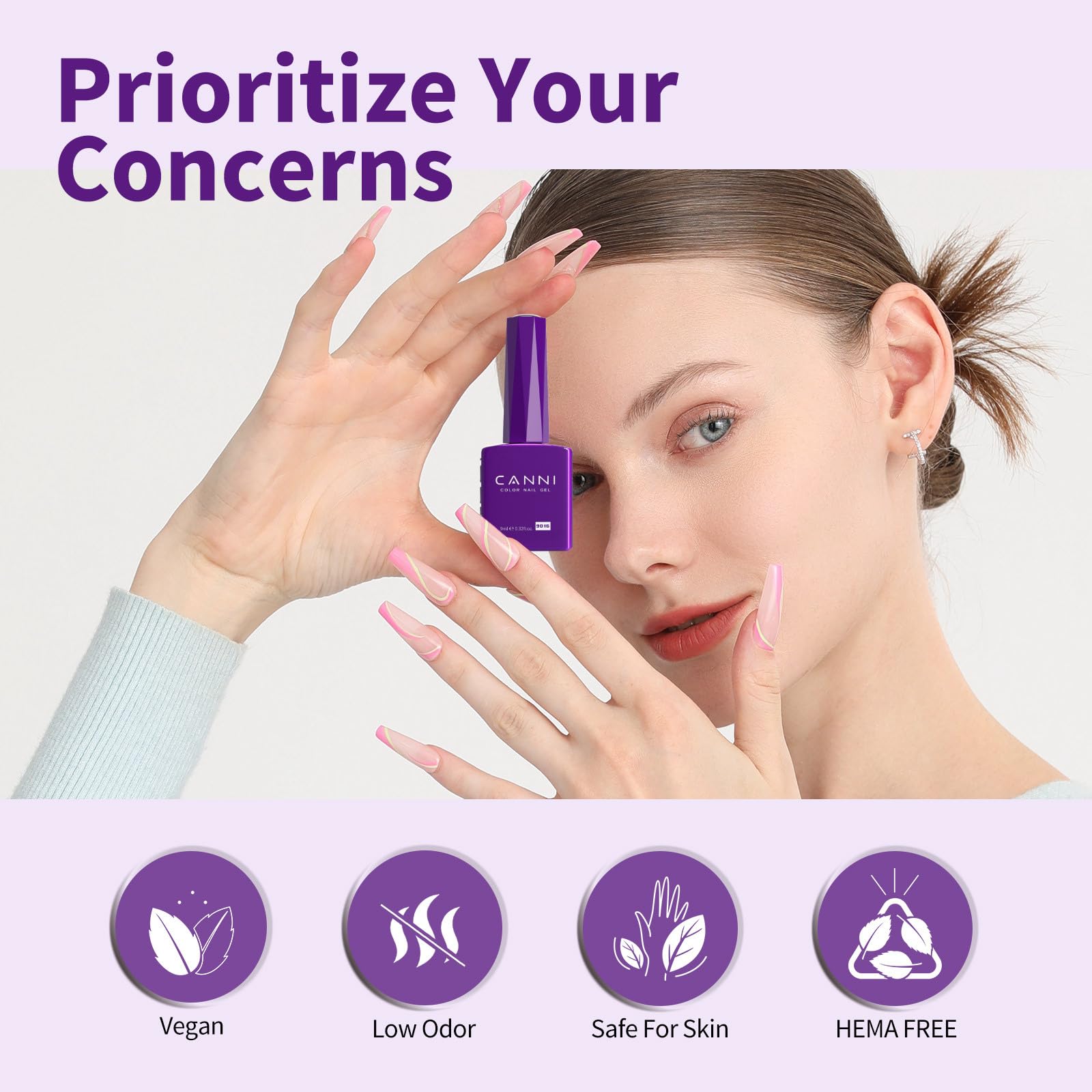 CANNI gel morado ideal para manicuras en casa con apariencia de salón.
