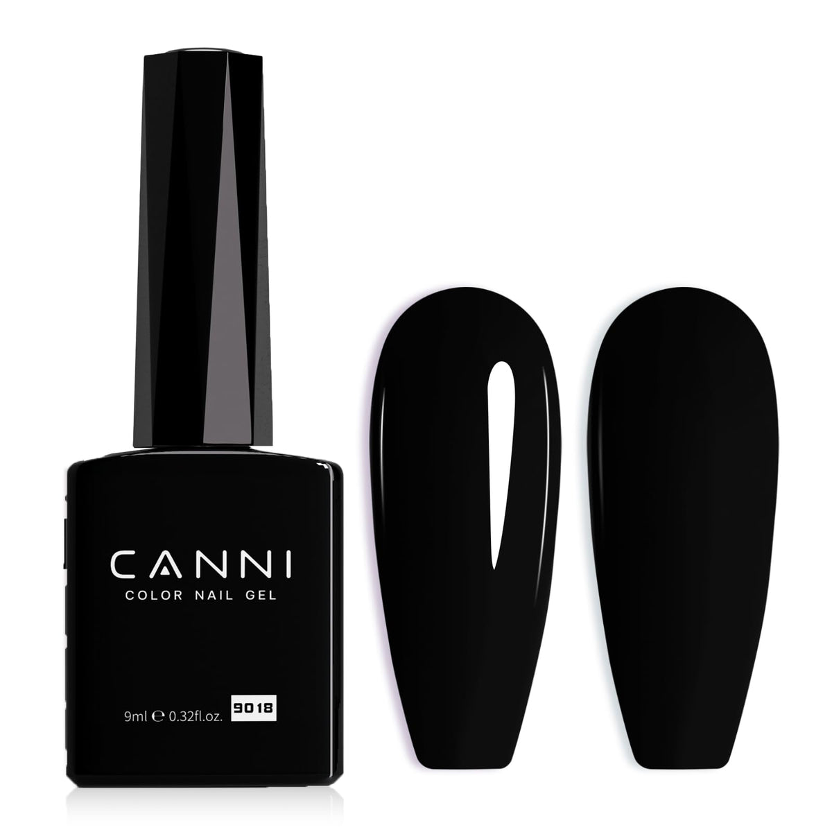 CANNI esmalte gel negro, botella clara para ver el color con precisión.