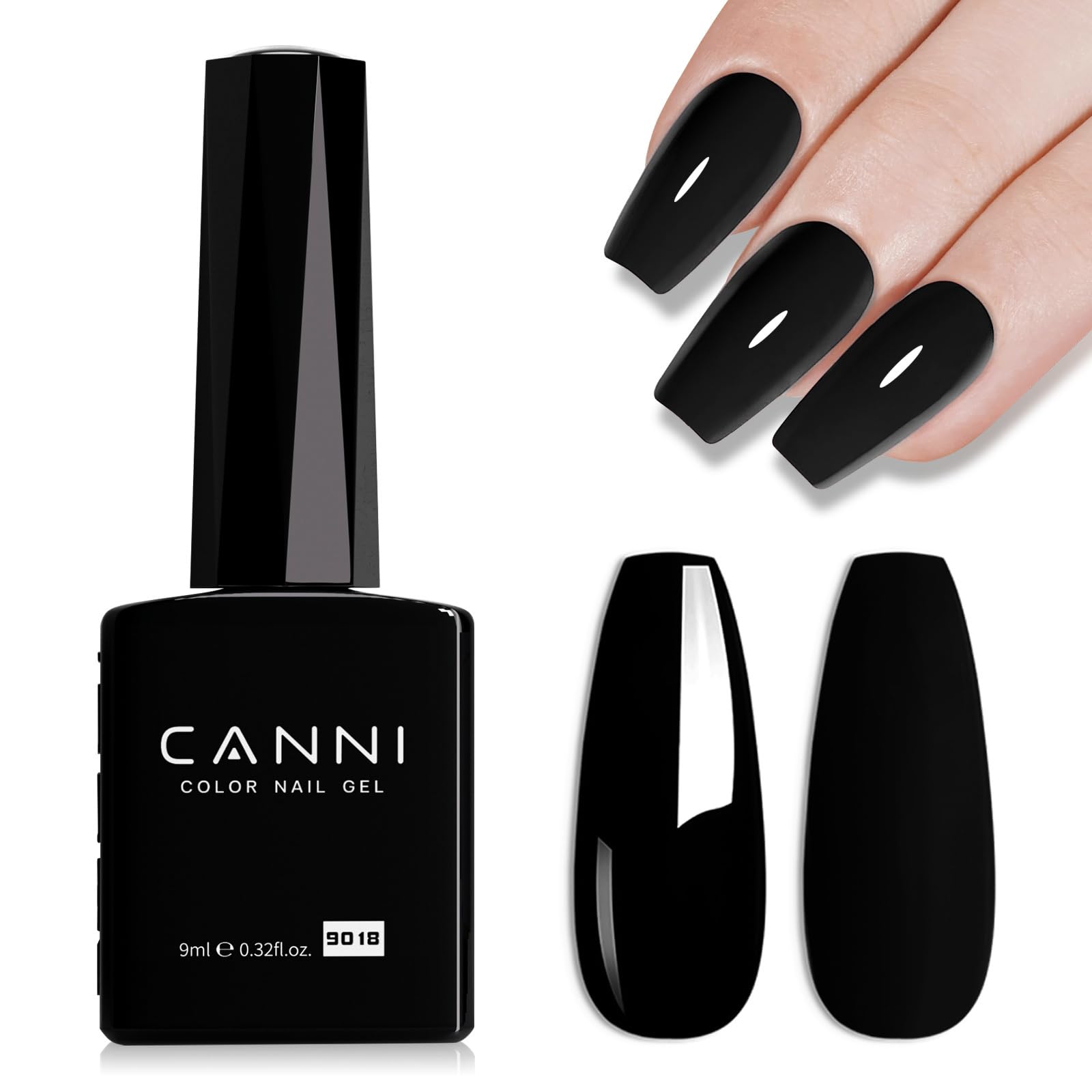 CANNI Esmalte gel negro con brillo intenso en la botella