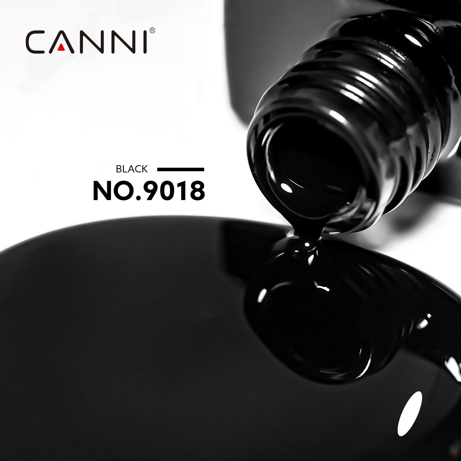 CANNI esmalte gel negro, primer plano con brillo intenso para uñas.