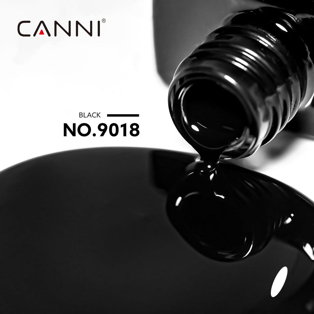 CANNI esmalte gel negro, primer plano con brillo intenso para uñas.