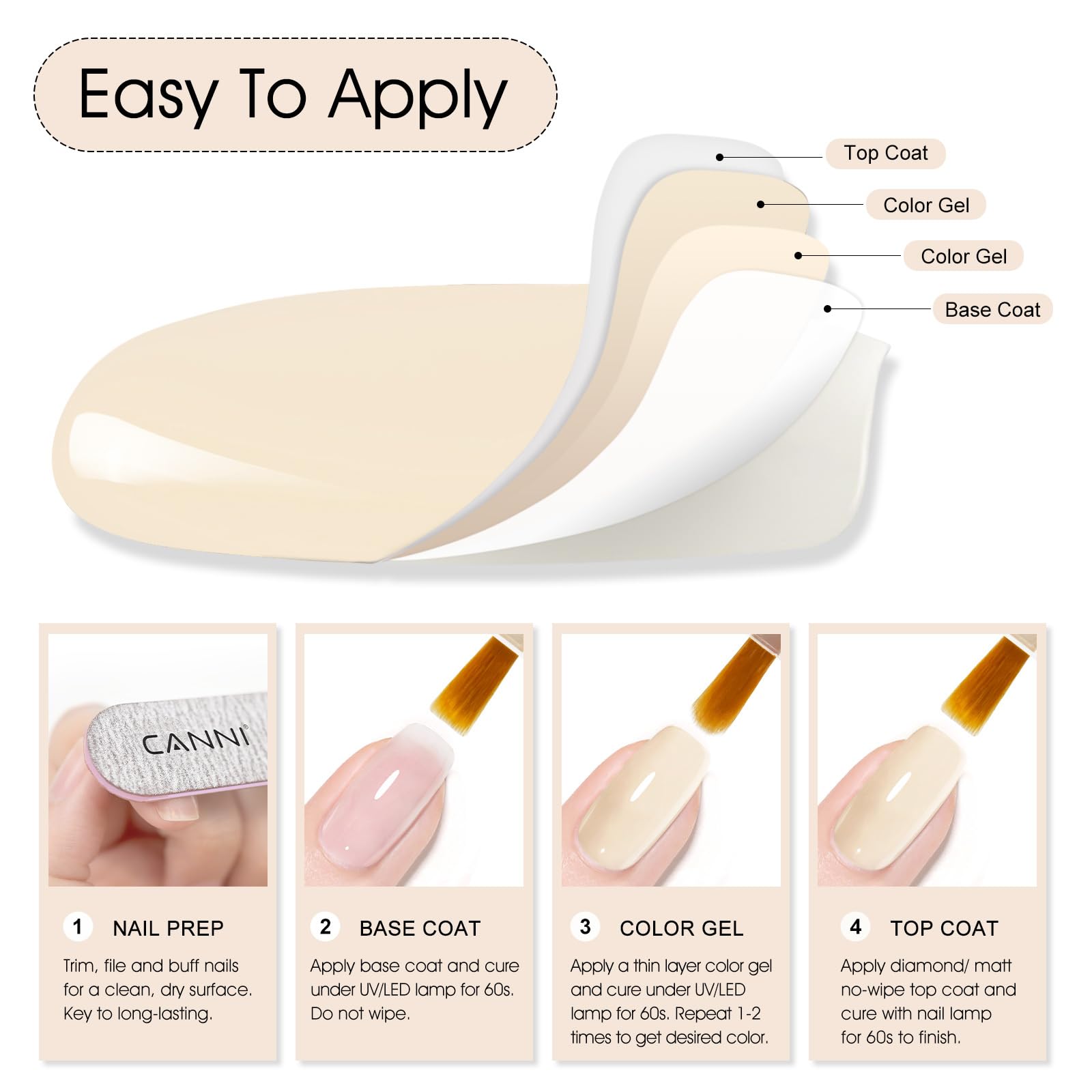 CANNI Esmalte Gel Nude Color resultado profesional en casa.