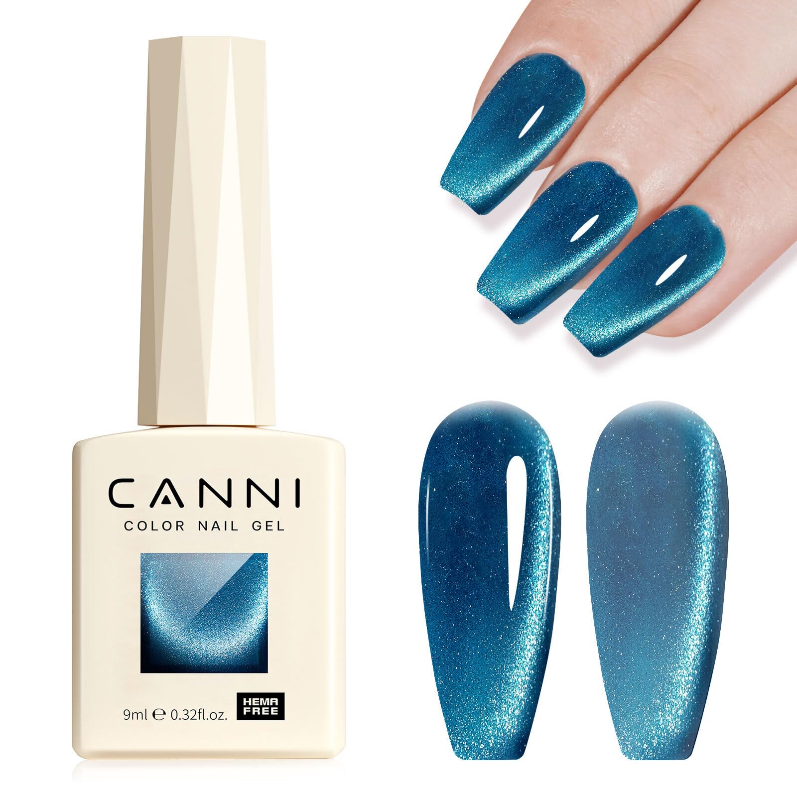 Esmalte gel CANNI ojo gato azul Chathams con efecto cat-eye, para acabado llamativo.