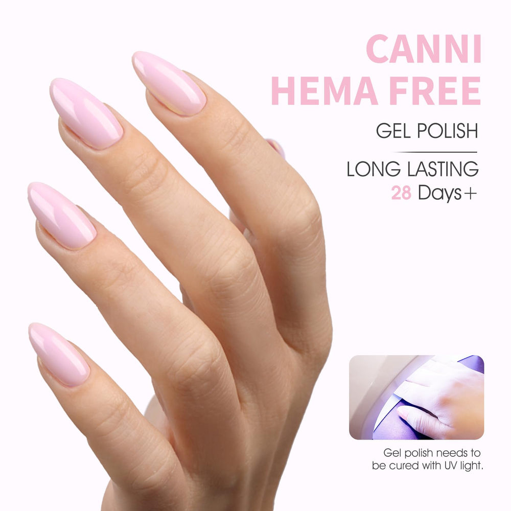 Aplicación con pincel de CANNI: gel rosa claro cobertura suave y uniforme.