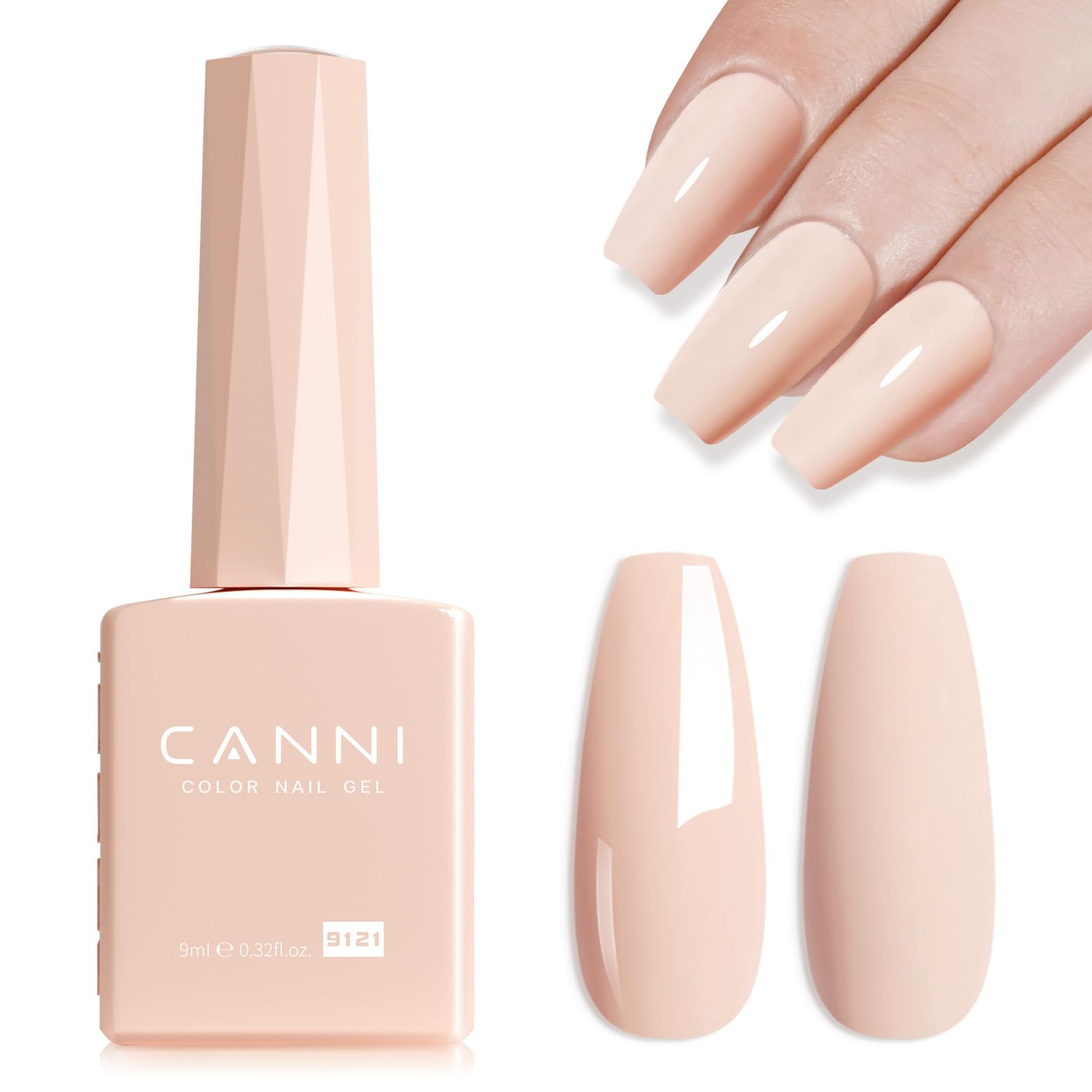 CANNI esmalte gel rosa translúcido, vista de botella para tono natural.