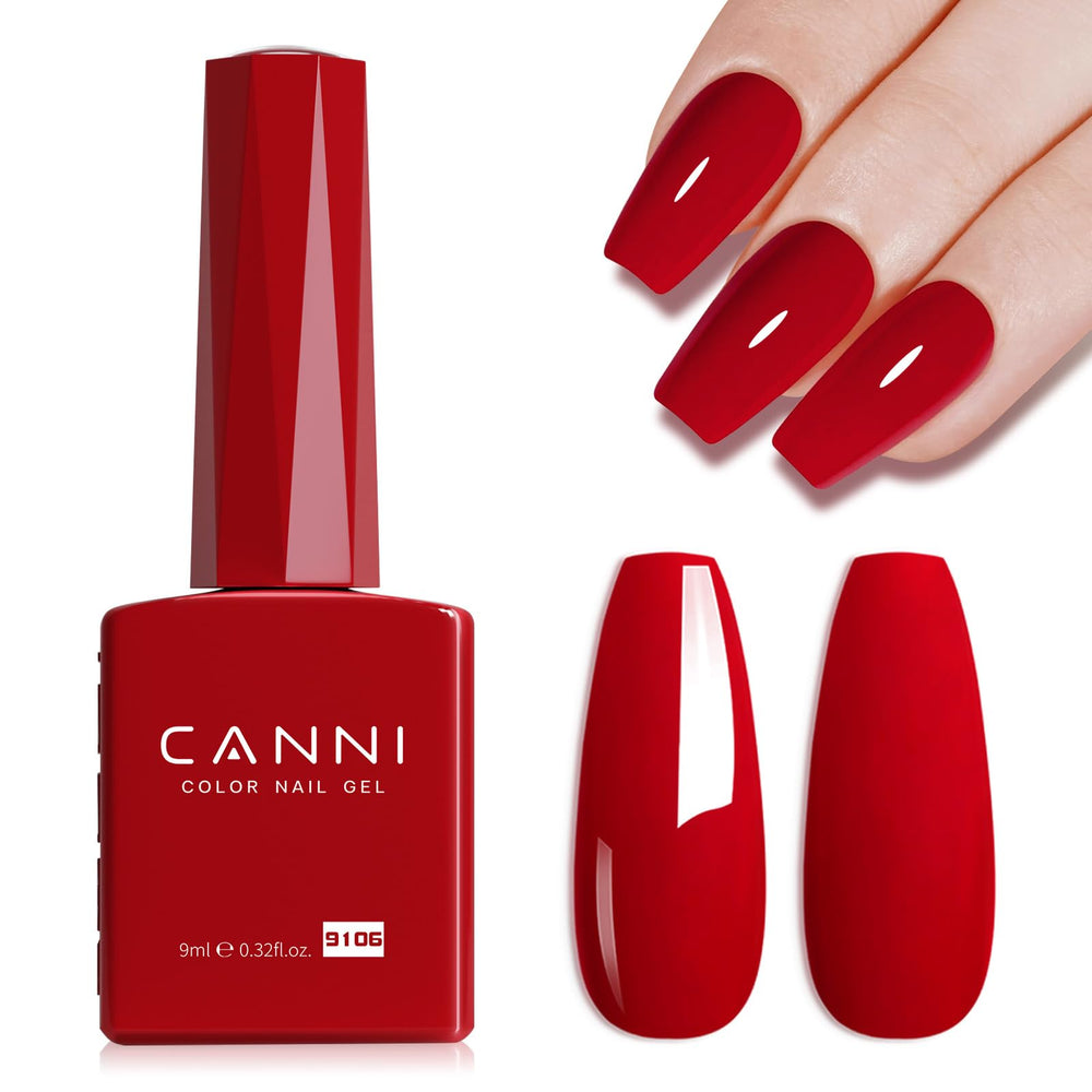 CANNI gel uñas rojas con brillo intenso para un acabado profesional.