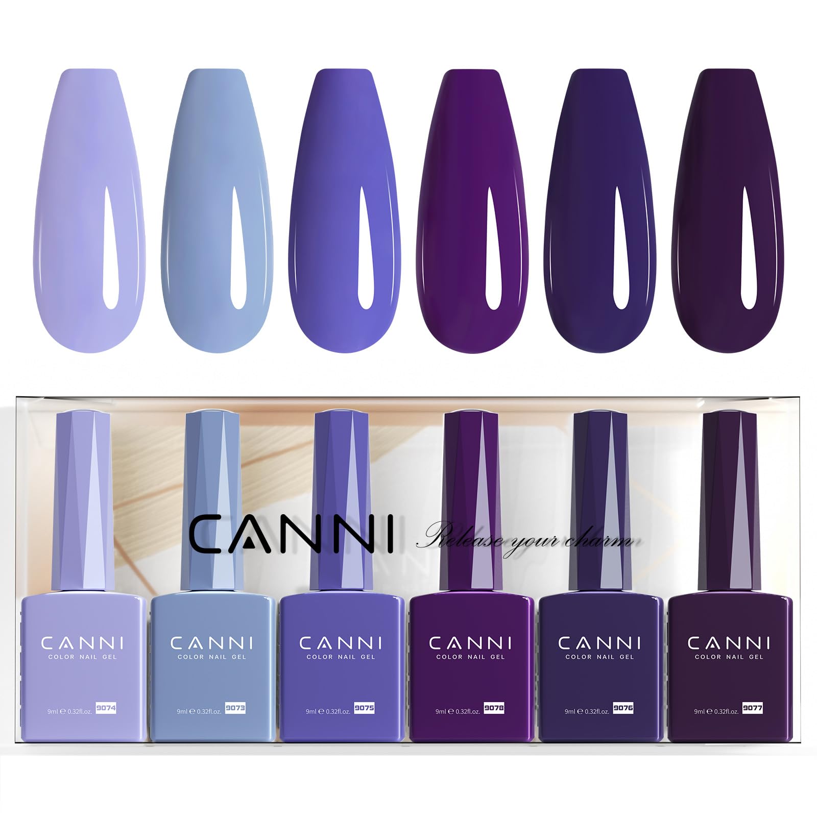 Set CANNI de esmalte gel para uñas con botellas coloreadas para ver el color con precisión.