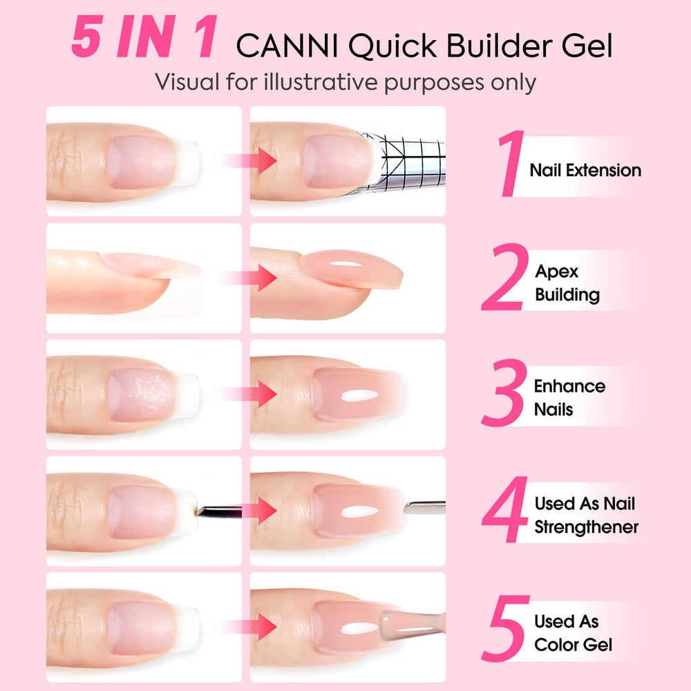 Extensiones y refuerzo de uñas con gel CANNI para mayor durabilidad.