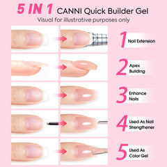 Extensiones y refuerzo de uñas con gel CANNI para mayor durabilidad.