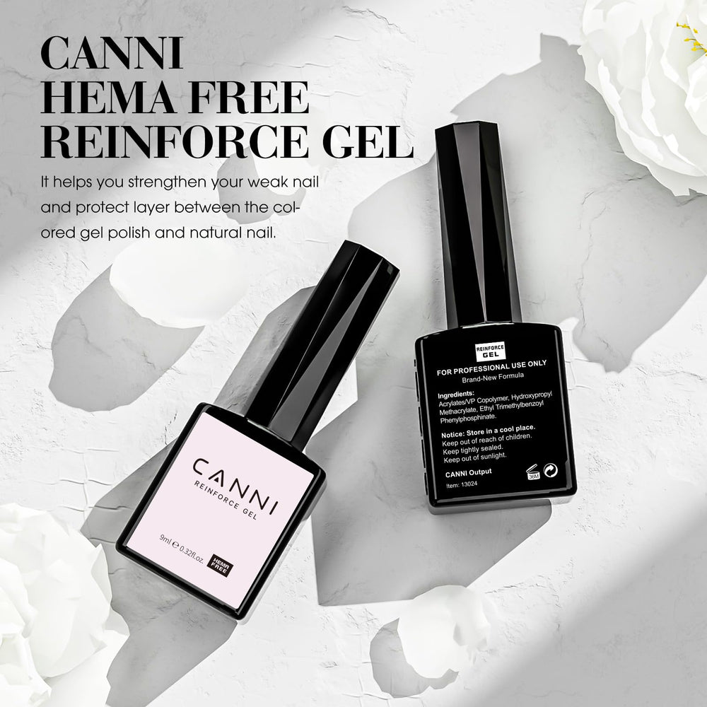 CANNI Gel Endurecedor Uñas: curado rápido con LED/UV para acabado profesional.