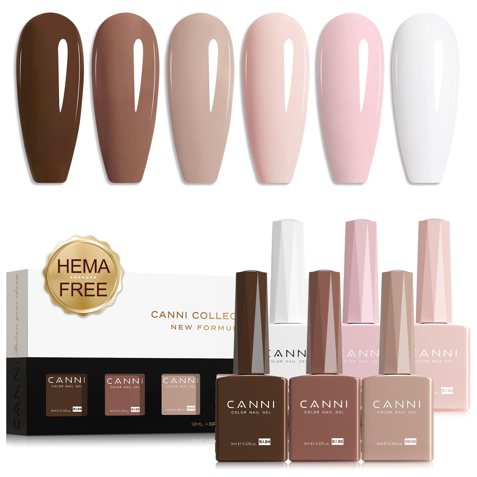 CANNI gel nail polish kit with 6 nude-pink colors for versatile at-home manicures.