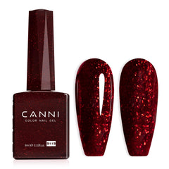 CANNI gel rojo burdeos destellos, tono exacto para manicura precisa en casa.