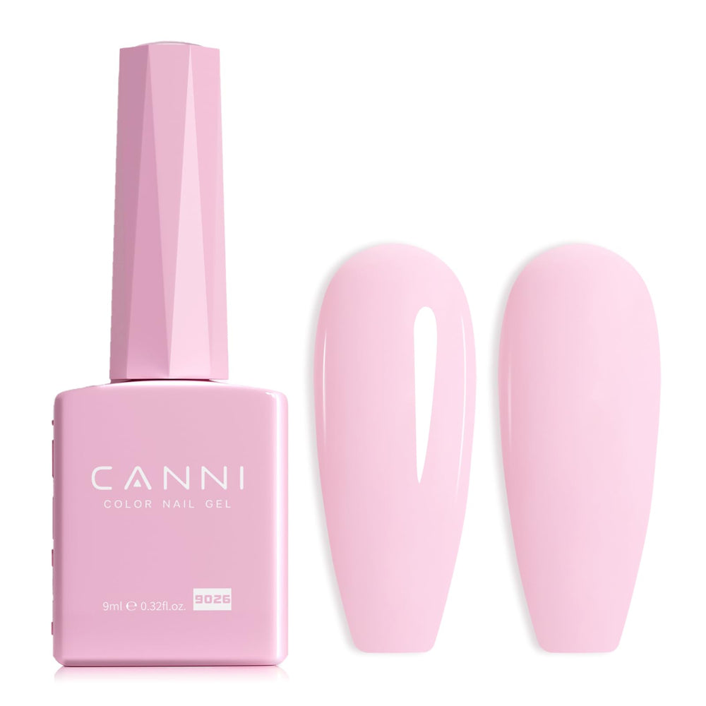 CANNI Laca Gel Rosa Claro en botella, tono exacto para uñas limpias.