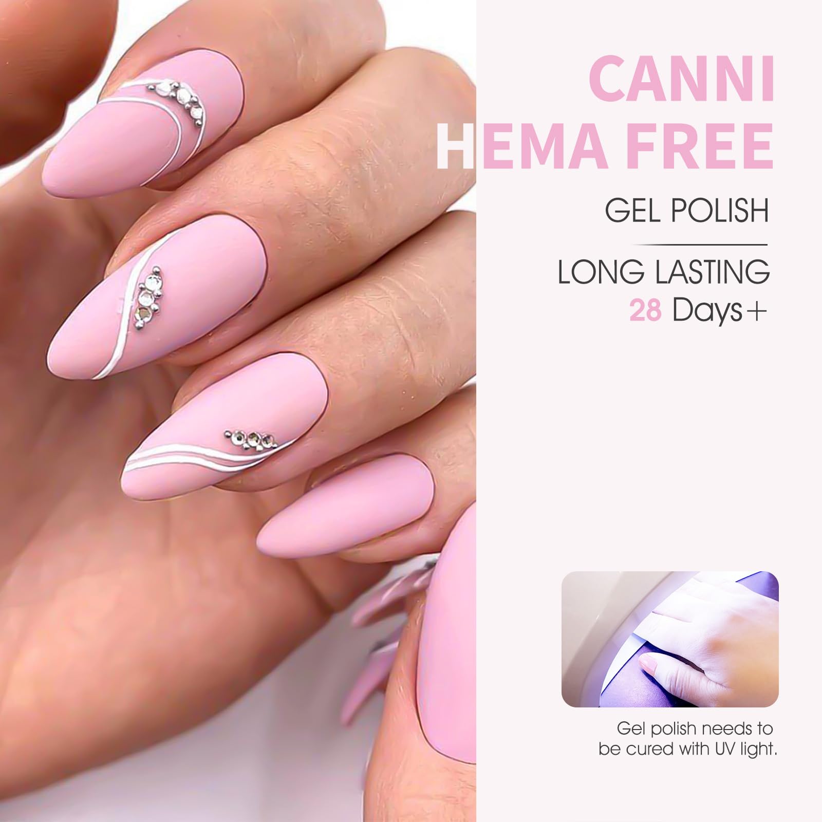 CANNI Laca Gel Rosa Claro con curado rápido para uñas brillantes.