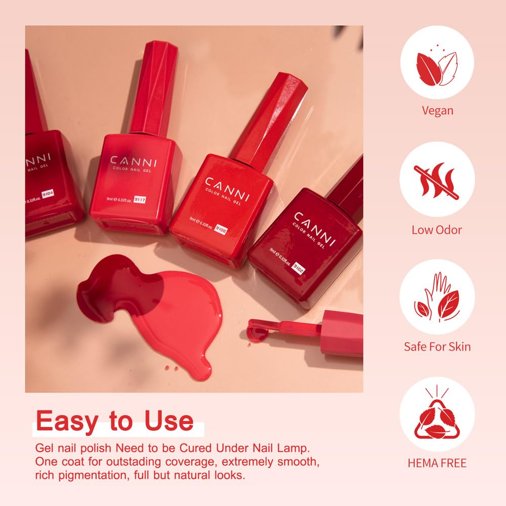 Laca gel CANNI con aplicación suave para uñas lisas.