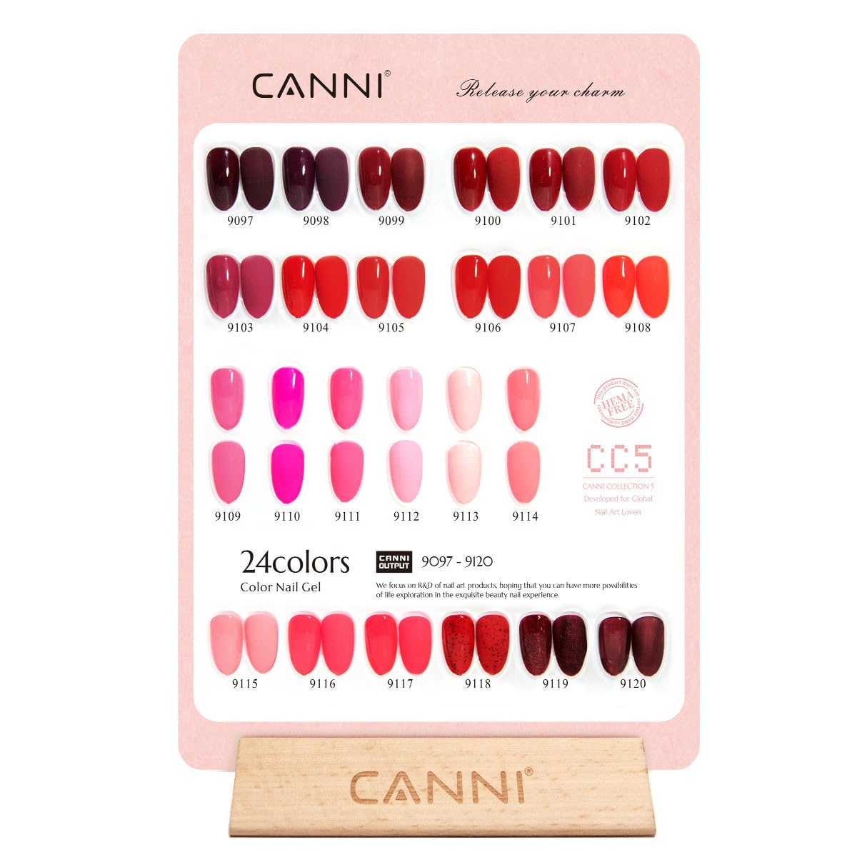 Botellas de gel CANNI con colores diferenciados para ver el color real durante la manicura.
