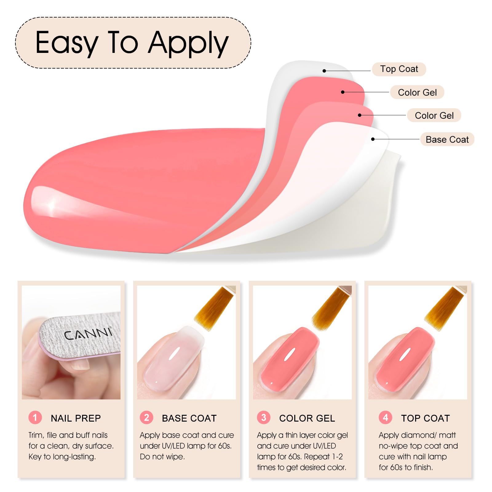 CANNI Pink Gel Nail Polish, tubo de 9 ml para retoques