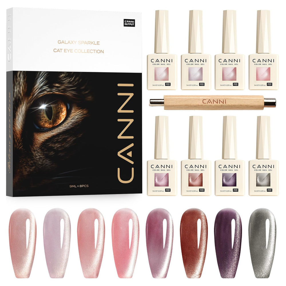 CANNI set de gel ojo gato magnético para uñas con acabado brillante.