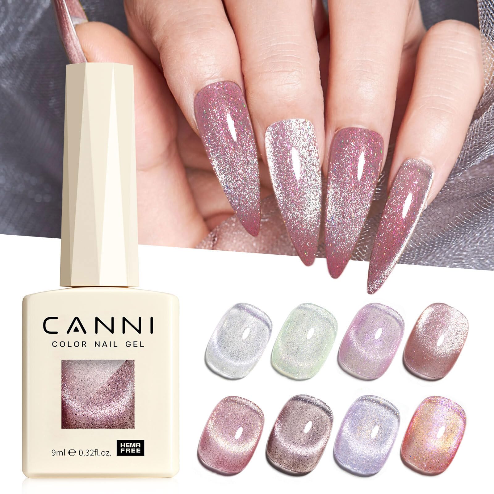 CANNI vernis gel Cat Eye vert émeraude, reflet changeant selon la lumière