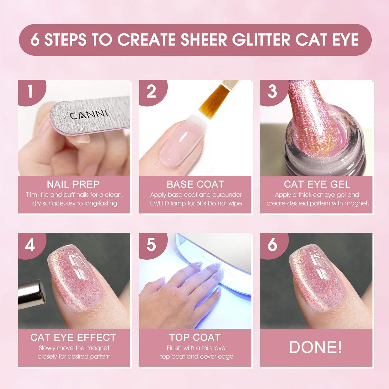 CANNI vernis gel Cat Eye violet-rose, mélange coloré et fascinant