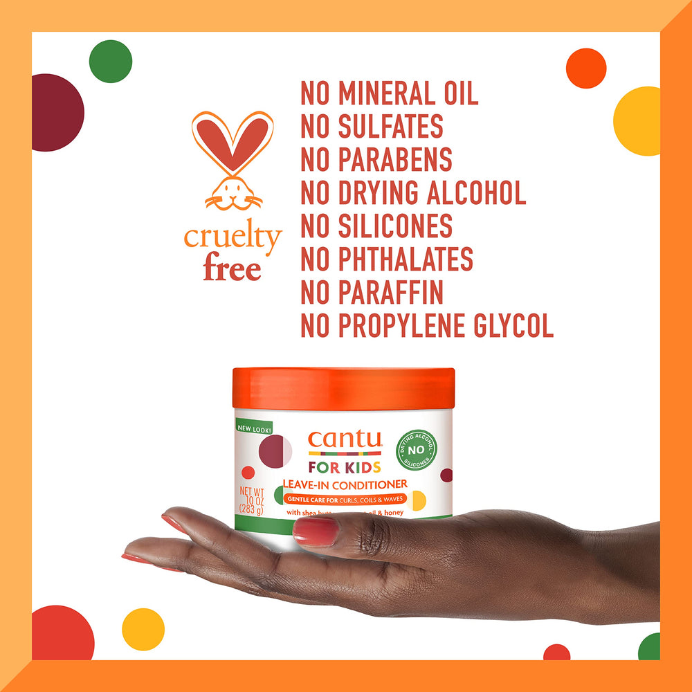 Cantu Care for Kids Leave-In conditioner pack shot emphasizing value and convenience