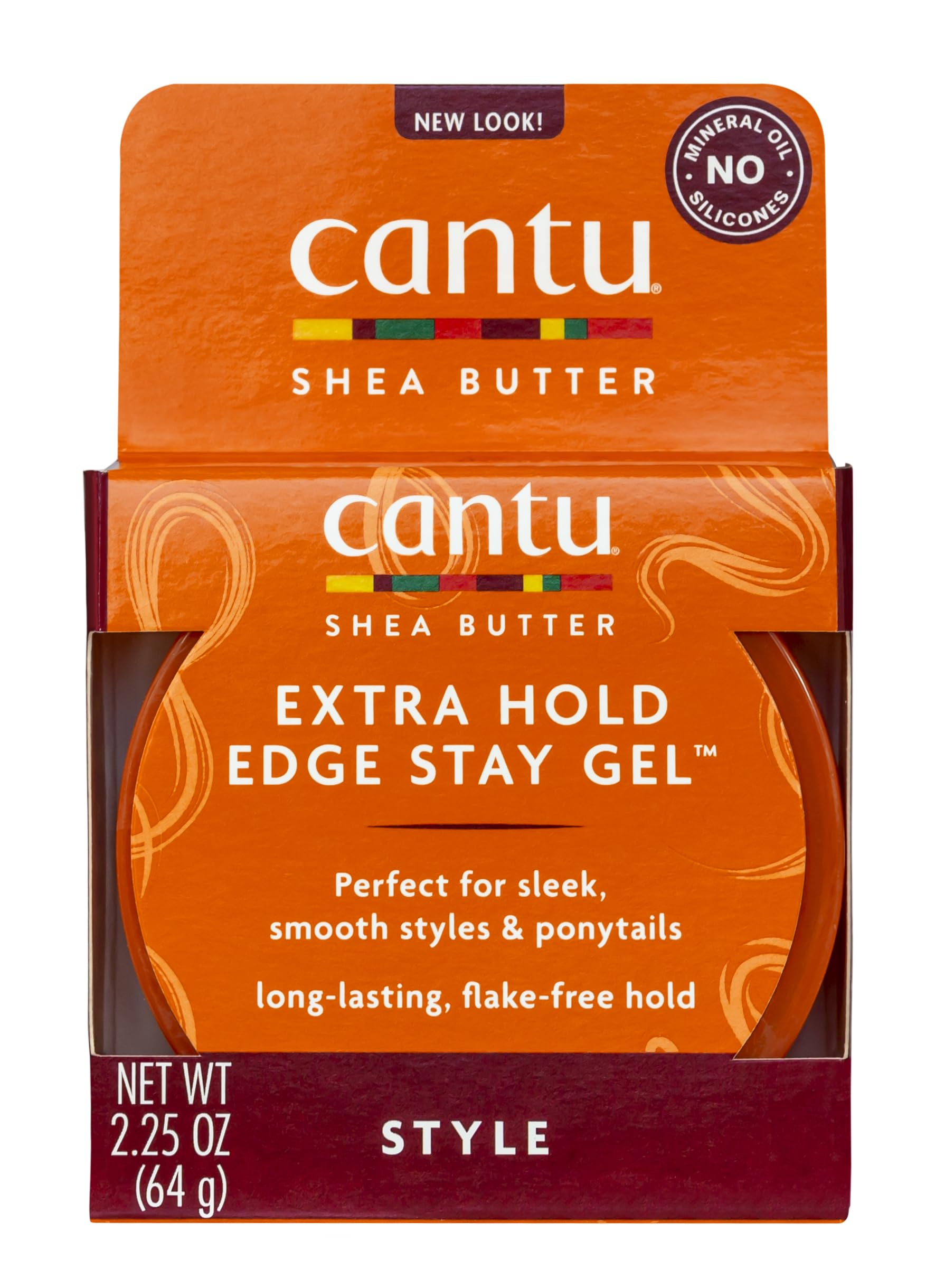 Cantu Edge Stay Gel, botella de 2,25 onzas, fijación duradera para peinados lisos.