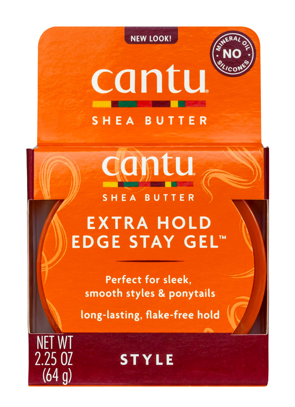 Cantu Edge Stay Gel, botella de 2,25 onzas, fijación duradera para peinados lisos.