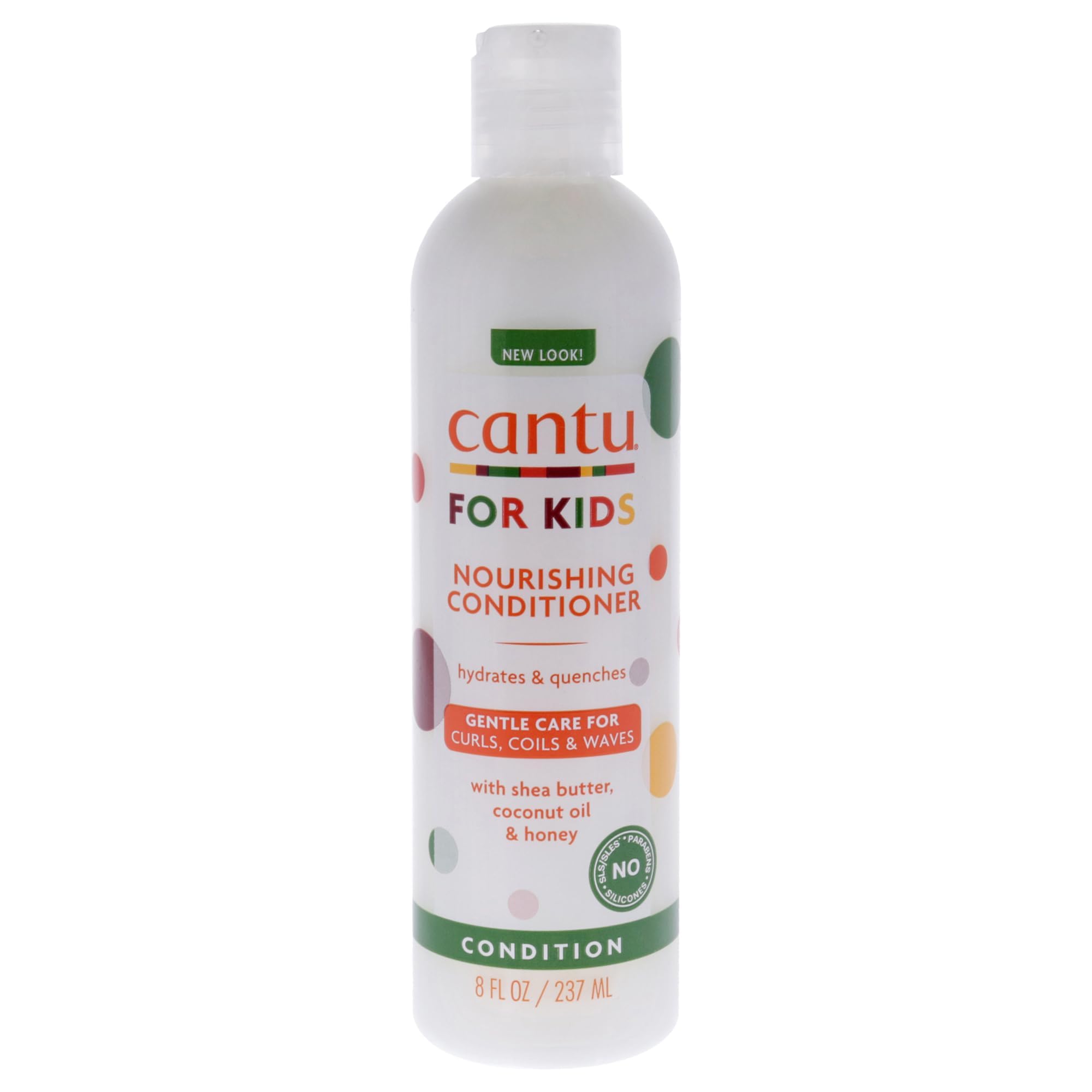 Acondicionador nutritivo para niños Cantu, botella de 8 oz lista para hidratar cabello texturizado.