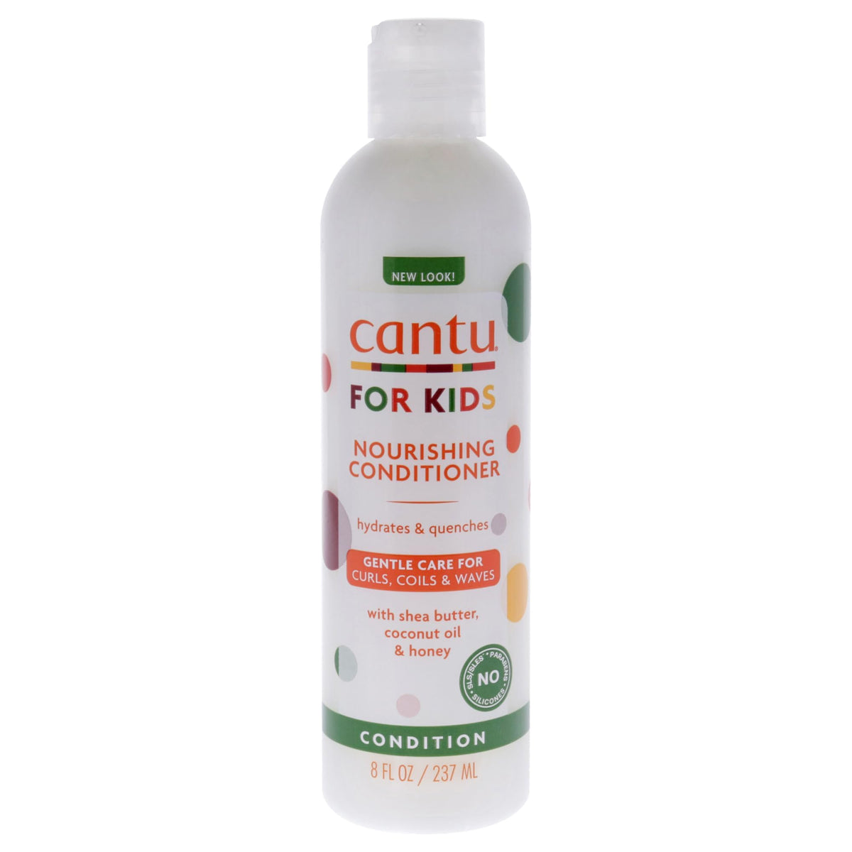 Acondicionador nutritivo para niños Cantu, botella de 8 oz lista para hidratar cabello texturizado.