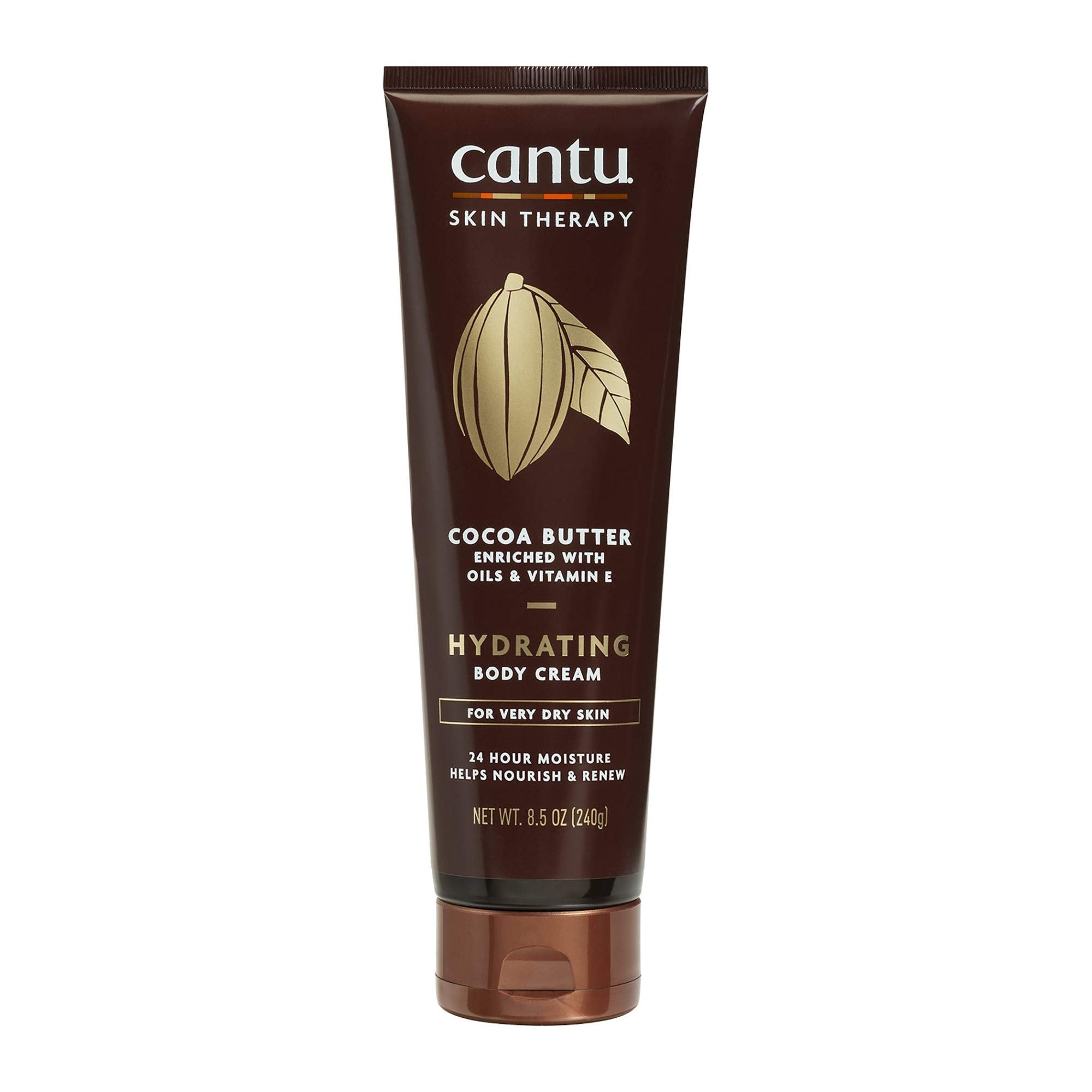 Cantu crema corporal con manteca de cacao, botella para aplicación suave y humectante.