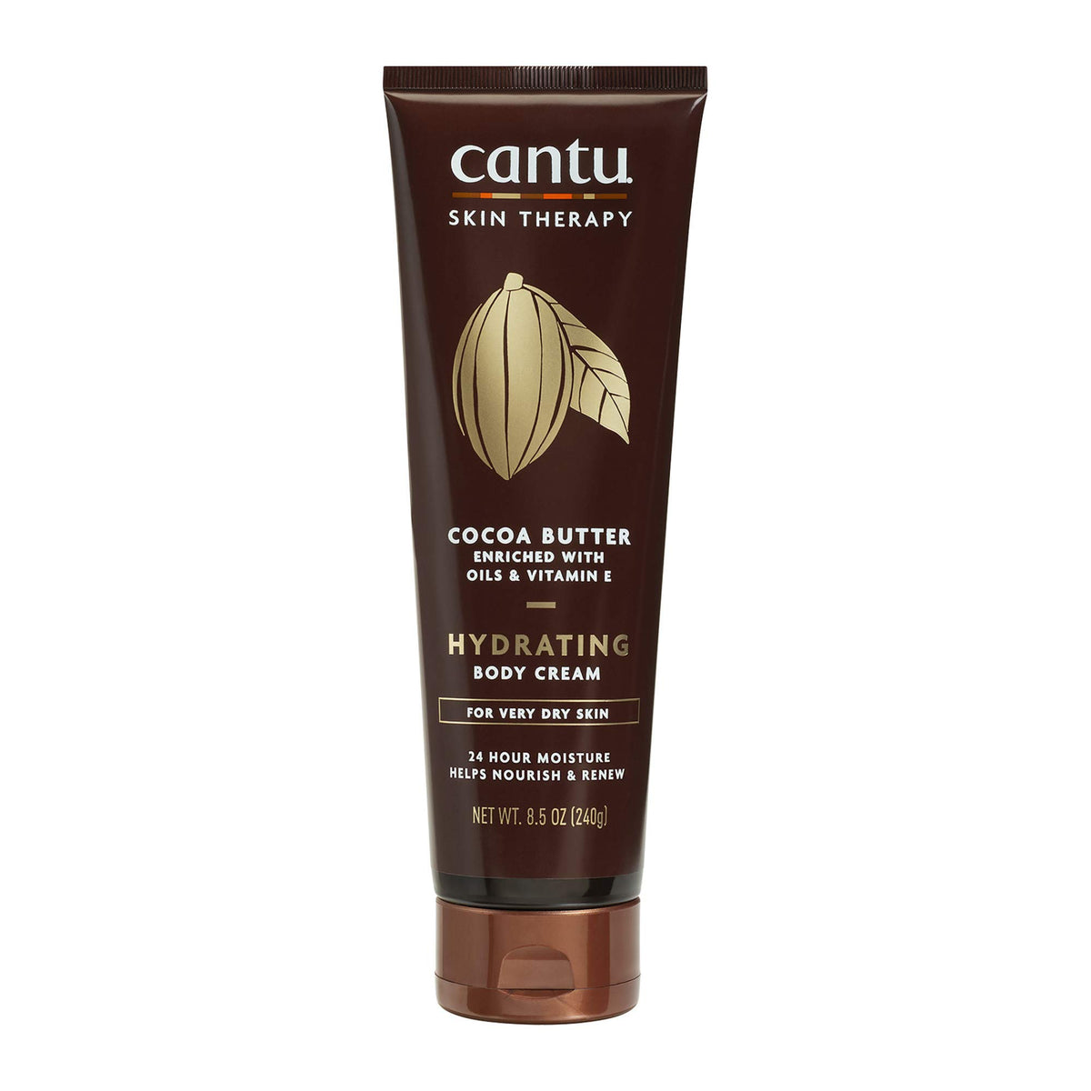 Cantu crema corporal con manteca de cacao, botella para aplicación suave y humectante.