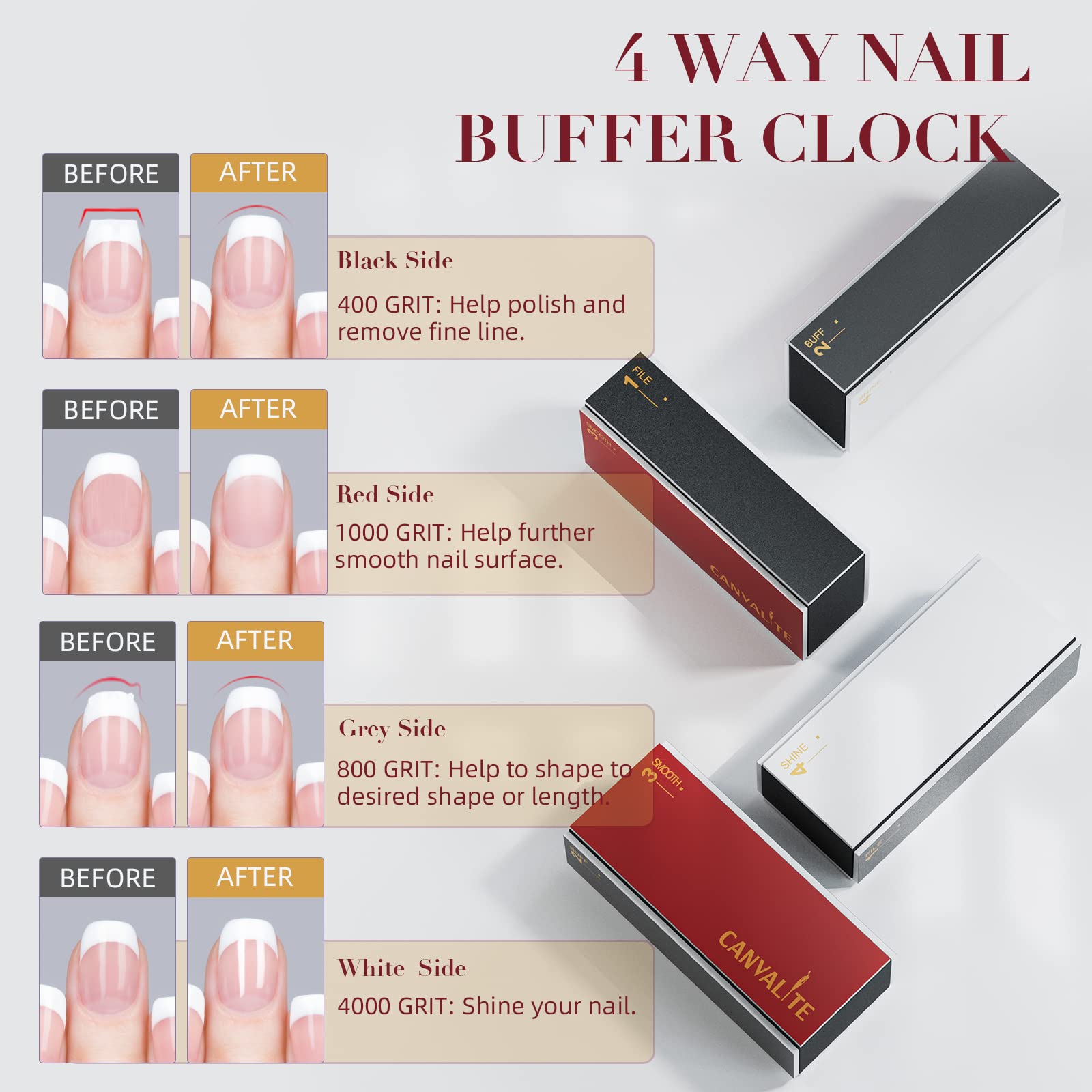 CANVALITE lima uñas 100-180 granos, para dar forma y suavizar bordes.