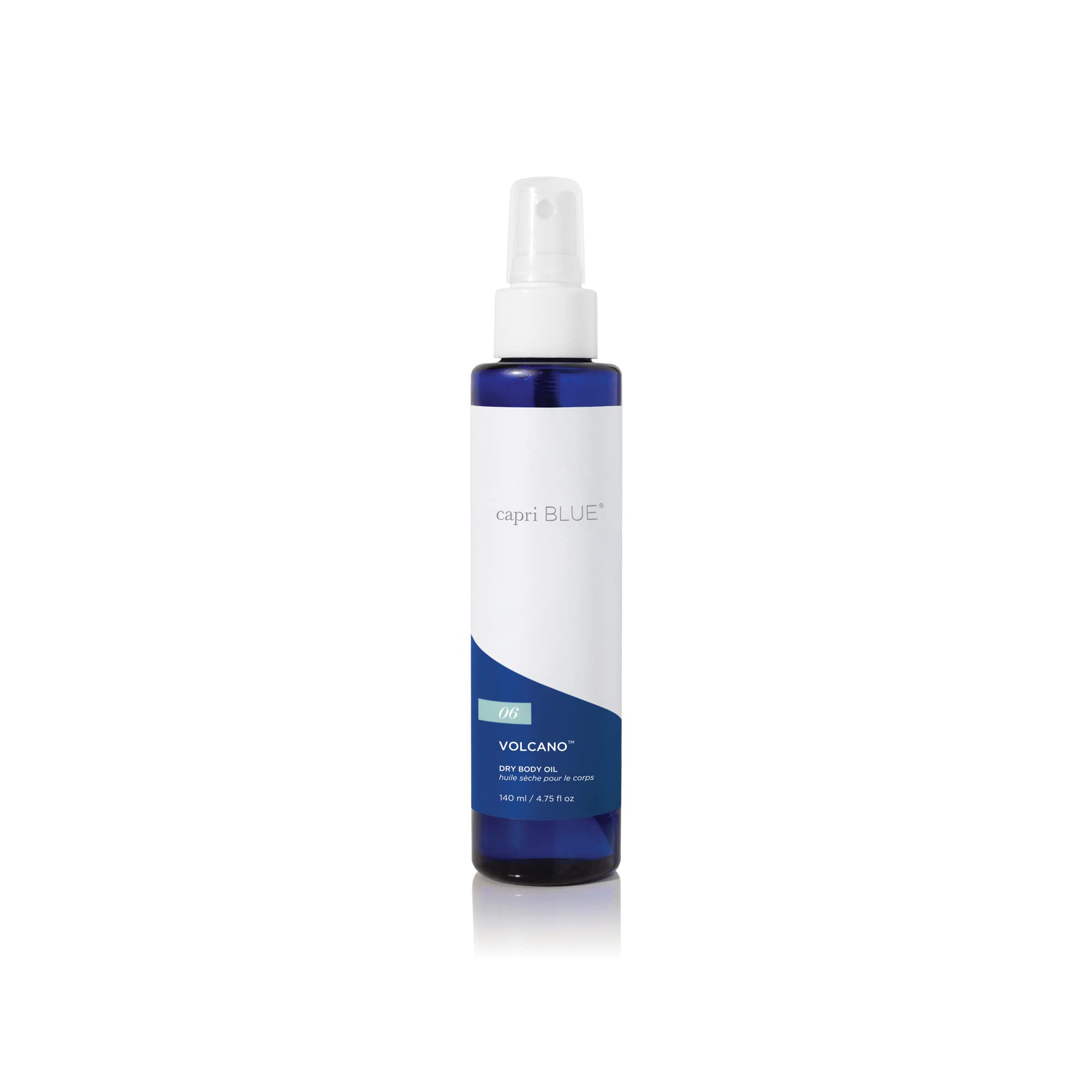 Capri Blue Volcano, bote de aceite corporal seco, absorción rápida y fragancia icónica.