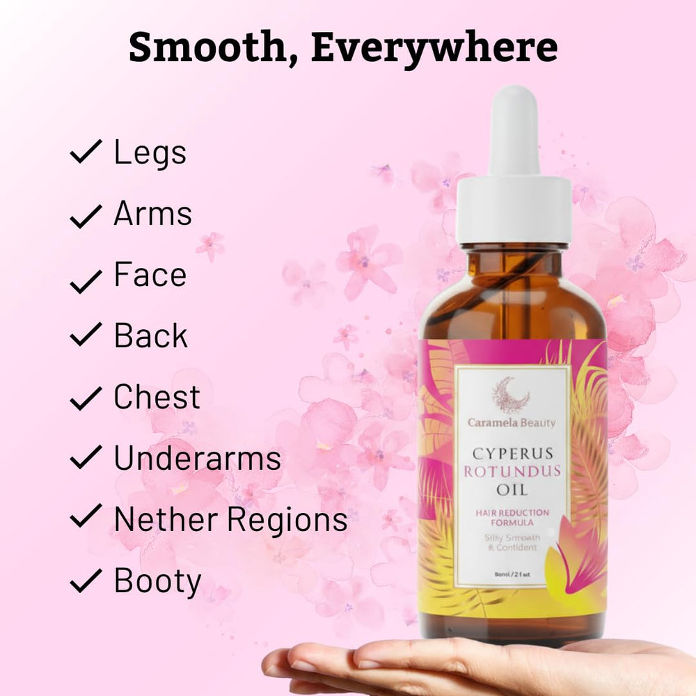 Ingrédients naturels Caramela Beauty, huile nourrissante associée à jojoba et huile de rose musquée.
