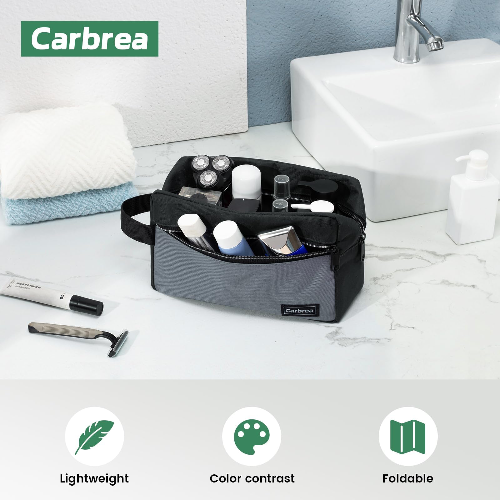 Carbrea bolsa de aseo viaje cremallera suave, apertura rápida y sencilla.