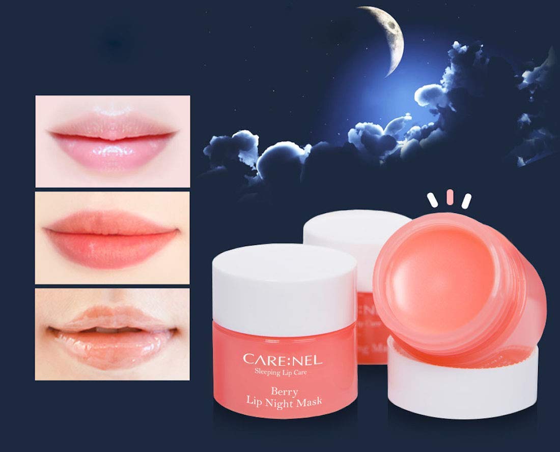 Envase de viaje de CARE:NEL Lip Sleeping Mask Berry para uso diario.