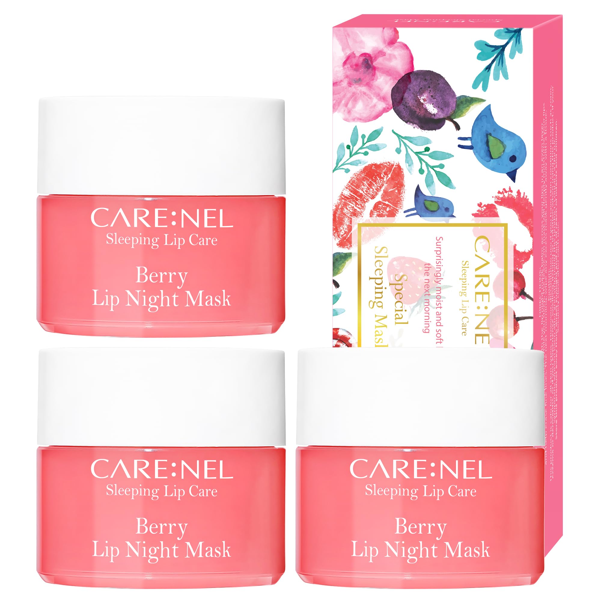 CARE:NEL Lip Sleeping Mask Berry en caja de regalo, cuidado nocturno de labios.